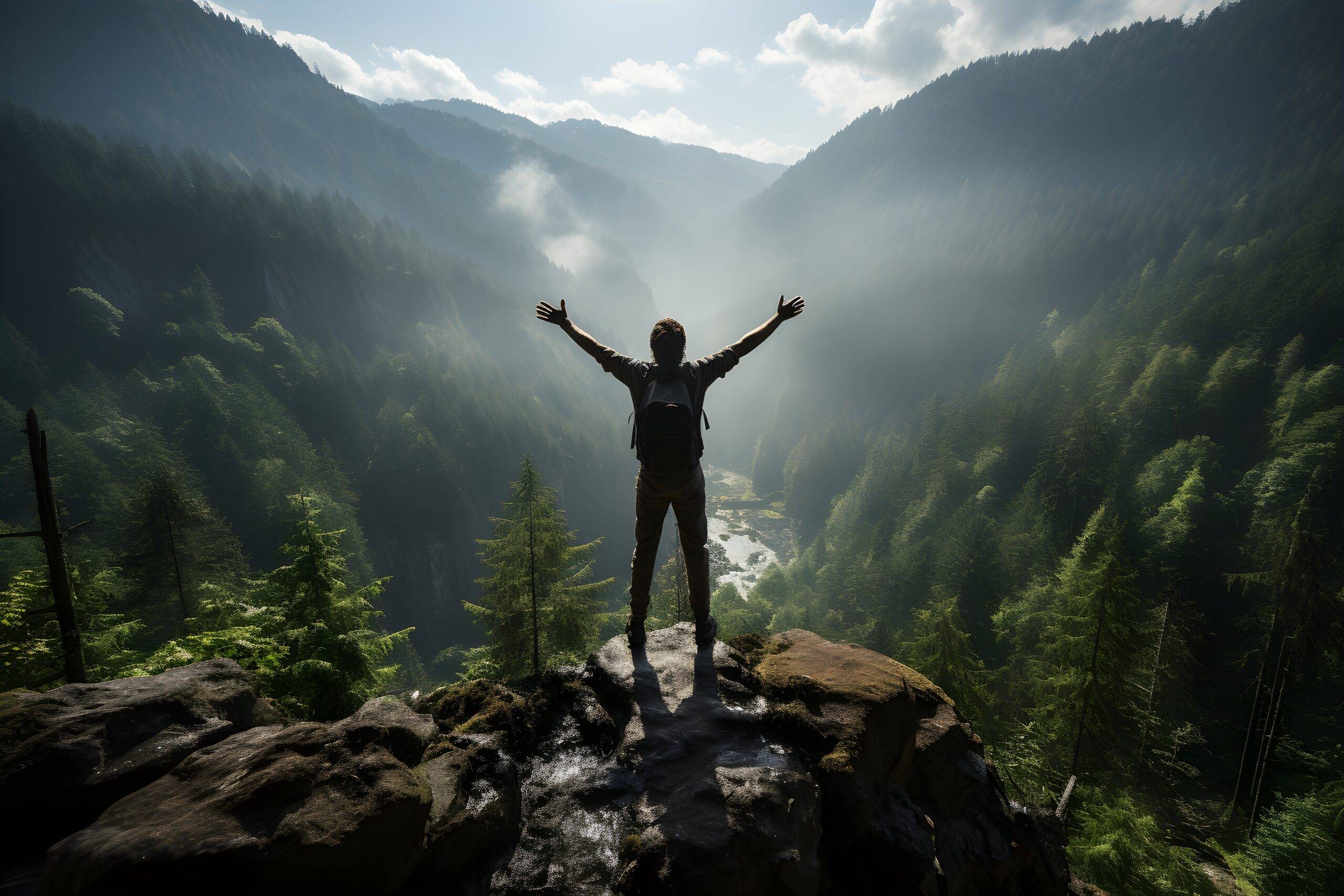 Happy man who achieved his goal and surpassed his limits